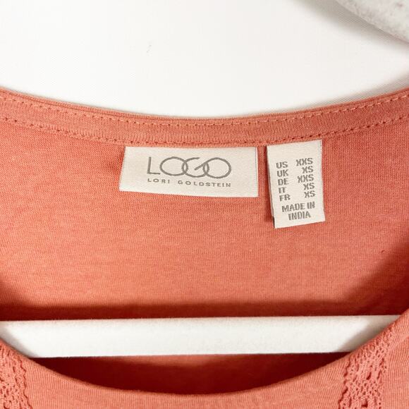 LOGO Lori Goldstein Knit Tank Coral Orange XXS Embroidered NWOT A302462 - Picture 7 of 7
